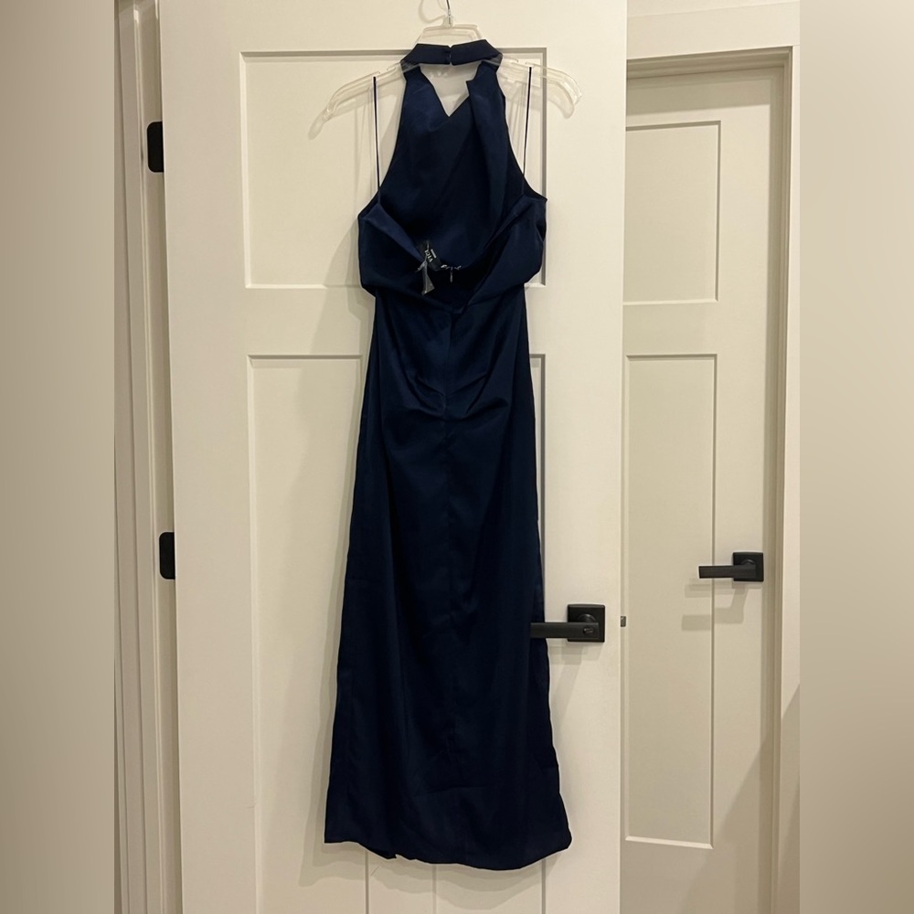 Vici Navy Halter Neck Satin Maxi Dress - Picture 2 of 6
